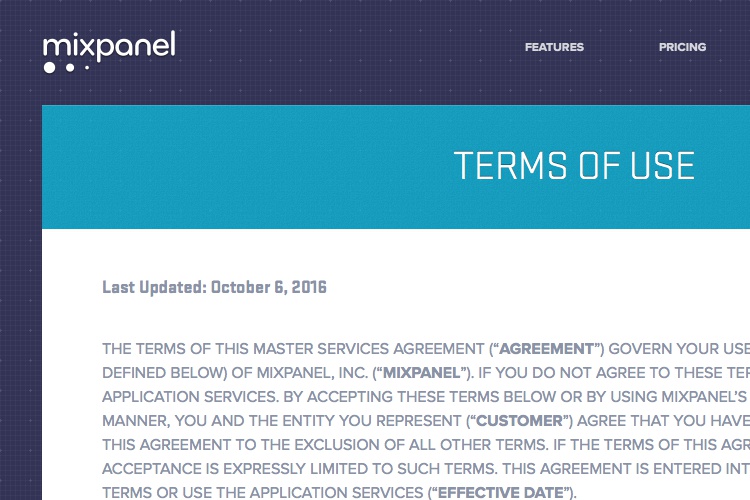 Screenshot of Mixmax Terms of use