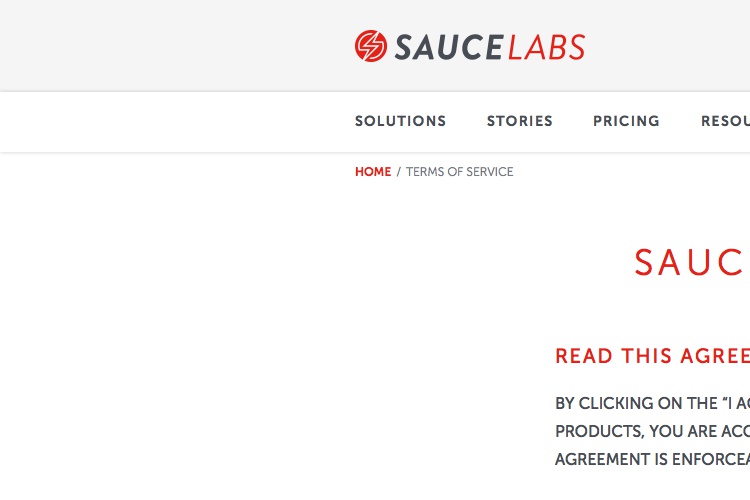 Screenshot of Sauce Labs Terms of Service