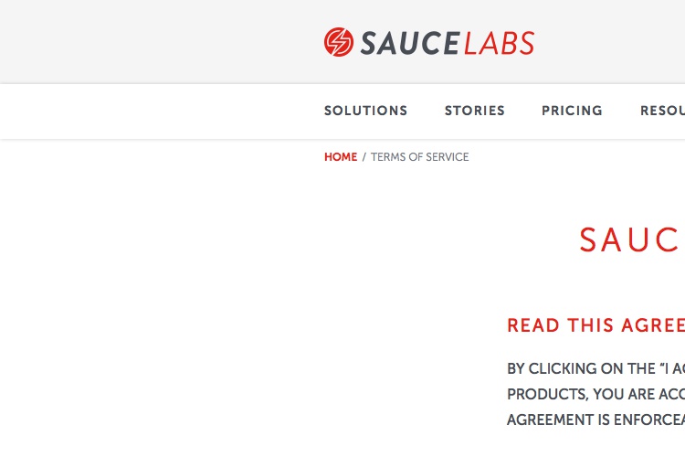 Screenshot of Sauce Labs Terms of Service